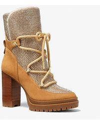 Michael Kors - Culver Embellished Nubuck And Glitter Chain Mesh Lace-up Boot - Lyst