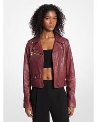 Michael Kors - Crinkled Leather Cropped Moto Jacket - Lyst