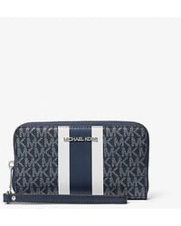 Michael Kors - Jet Set Large Metallic Signature Logo Stripe Smartphone Wallet - Lyst
