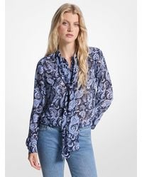 MICHAEL Michael Kors - Mkblusa De Georgette Con Cuello Con Lazada Y Estampado De Cachemir - Lyst
