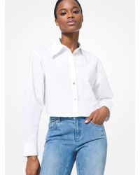 MICHAEL Michael Kors - Mk Stretch Cotton Poplin Cropped Shirt - Lyst