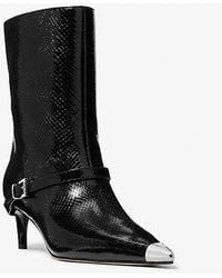 Michael Kors - Kasia Snake Embossed Leather Buckle Boot - Lyst