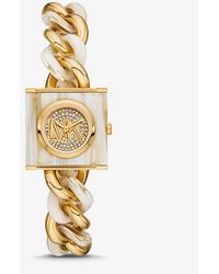Michael Kors - Mk Chain Lock Three-hand Alabaster And Gold-tone Stainless Steel Watch 25mm - Lyst
