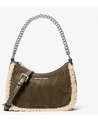 Michael Kors - Jet Set Small Suede And Faux Shearling Convertible Crossbody Bag - Lyst