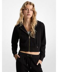 Michael Kors - Logo Jacquard Charm Jacquard Cropped Zip-Up Hoodie - Lyst