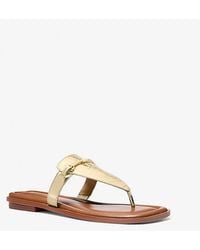 Michael Kors - Lena Metallic Leather T-Strap Sandal - Lyst