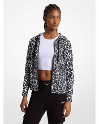 Michael Kors - Leopard Logo Stretch Recycled Nylon Zip-up Hoodie - Lyst