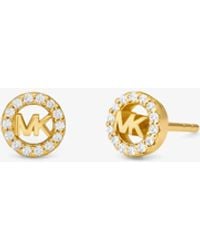 Michael Kors - Mk Fulton Precious-Metal Plated Sterling Pavé Logo Charm Stud Earrings - Lyst