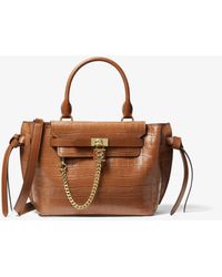Michael Kors Hamilton Legacy Small Crocodile Embossed Leather Belted Satchel - Brown