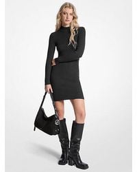 Michael Kors - Ribbed Stretch Wool Mock Neck Dress - Lyst