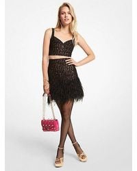 Michael Kors - Feather Embellished Corded Lace Skirt - Lyst