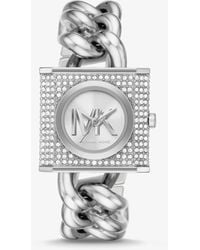 Michael Kors - Reloj Lock mini en tono plateado con incrustaciones y cadena - Lyst