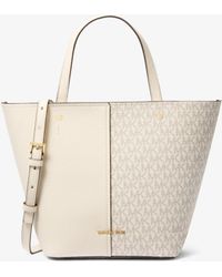 MICHAEL Michael Kors - Mk Flora Medium Signature Logo And Pebbled Leather Tote Bag - Lyst