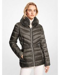 Michael Kors - Faux Fur Trim Quilted Nylon Packable Puffer Jacket - Lyst