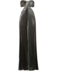 Alberta Ferretti Silver And Gold Laminated Silk Dress With Cut-out Details Outlined By Sequins. - Metallic