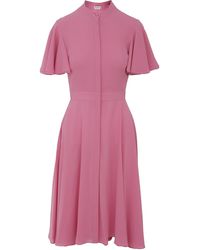 Alexander McQueen Pink Silk Crepe Midi Dress With Ruffle Short Sleeves And Hidden Front Buttoning.