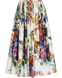Dolce & Gabbana - High-Waisted Skirt With A Floral Bouquet Print - Lyst