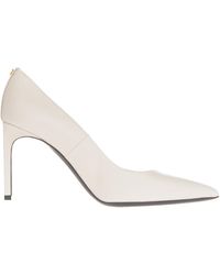 Tom Ford White Leather Pumps With Pointed Tip And Golden Metal Screw On The Back.