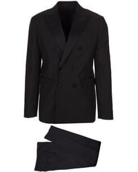 DSquared² Black Napoli Wool And Silk-blend Suit, Double-breasted Satin-trimmed Jacket