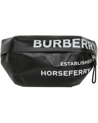 Burberry Medium Black Belt Bag In Coated Cotton With Horseferry Print And Leather Details.