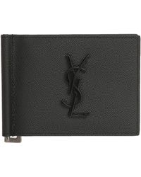 Saint Laurent Portafogli *ICON Monogram in pelle bottolata con logo e portasoldi in metallo - Nero