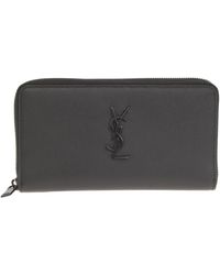 Saint Laurent Portafogli nero grande *ICON Monogram in pelle di vitello granulata chiuso da zip integrale.