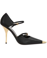 Tom Ford Mary Jane Point-toe Black Leather Court Shoes, Metal Toe-cap And Heel, Buckled Straps
