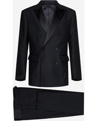 DSquared² - Abito Smoking Nero<Strong> /Strong>In Lana E Seta Con Giacca Doppiopetto E Pantaloni Con Fascia - Lyst