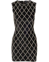 Balmain Black Velour Mini Dress With Geometric Crystal And Bead-embellishment