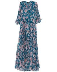 Etro - Maxi Abito Con Stampa Paisley Floreale A Contrasto All-Over E Gonna Plissé.<Br - Lyst