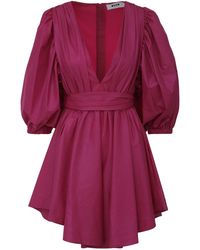 MSGM Fuchsia Laminated Taffeta Dress With Wide Three-quarter Sleeves And Bow At The Back. - Red