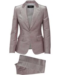 DSquared² Pink And Silver Two Pieces Suit In Silk Blend With Peaked Revers And Flared Trousers - Multicolour