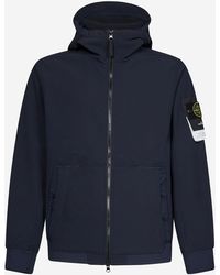Stone Island Soft Shell-r Navy Blue Hooded Jacket for Men | Lyst