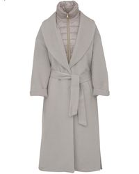 Herno Alpaca And Wool-blend Belted Coat With Detachable Quilted-nylon Gilet - Gray
