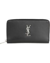 Saint Laurent Portafogli nero *ICON Monogram in pelle di vitello con logo metallico argentato