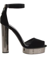 Tom Ford Black Velvet Sandals With Ankle Strap, Chromed Round Heel And Platform.
