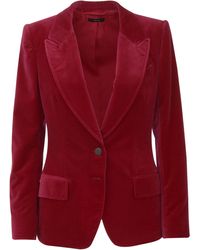 Tom Ford Red Velvet Waisted Blazer With Structured Shoulder Pads, Closed By Two Buttons