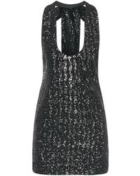 Saint Laurent Black Sequined Mini Dress With A Large Bow On The Back And A U-shaped Neckline.