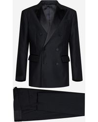 DSquared² - Abito Smoking Nero<Strong> /Strong>In Lana E Seta Con Giacca Doppiopetto E Pantaloni Con Fascia - Lyst