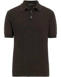 Oscar Jacobson - Tops ,Bruin ,Katoen Bruine Gestreepte Poloshirt Italiaans Katoen - Lyst