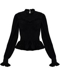 AllSaints - Overhemden ,Zwart ,Polyester Juno Velour Top - Lyst
