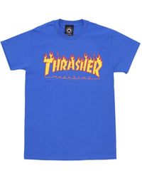 Thrasher - Tops ,Blauw ,Katoen Flame Tee T-Shirt Blauw/Geel - Lyst