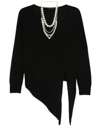 Liu Jo - Truien & Vesten ,Zwart ,Wol Trui Met V-Hals En Strikdetail - Lyst