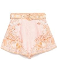 Zimmermann - Pantaloncini Lino Vita Alta Crema Floreale - Lyst