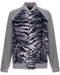 Roberto Cavalli - Jassen ,Grijs ,Katoen Zebra Print Sweatshirt Met Knopen - Lyst
