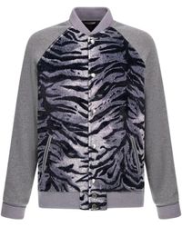 Roberto Cavalli - Jassen ,Grijs ,Katoen Zebra Print Sweatshirt Met Knopen - Lyst