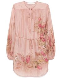 Zimmermann - Overhemden ,Roze ,Roze Top Met Zelfstrikceintuur - Lyst