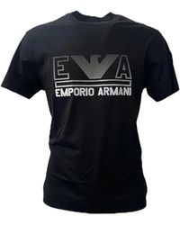 Emporio Armani - T-shirt nera a manica corta in jersey misto cotone e con maxi logo lettering e logo aquila grigio - xxl - Lyst