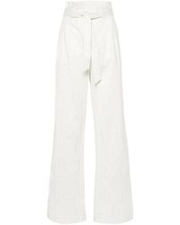 Max Mara - Broeken ,Wit ,Katoen Witte Pinstripe Wijde Pijpen Broek - Lyst