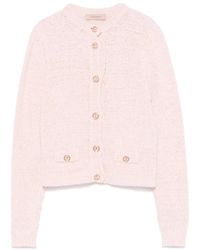 Twinset - Truien & Vesten ,Roze ,Leer Gebreid Vest Met Gouden Knopen - Lyst